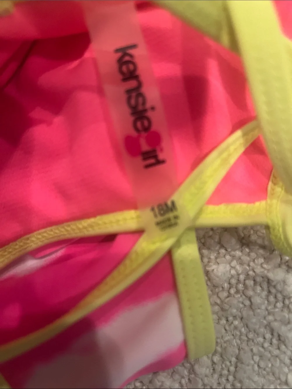 Kensie Girl Neon Pink & White Tie-Dye Ruffle One-Piece Swimsuit 18M EUC